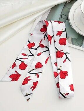 2Γ Bag Twilly Purse Skinny Scarf Red Blossoms